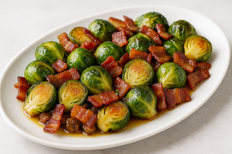 Maple Roasted Brussels Sprouts with Bacon